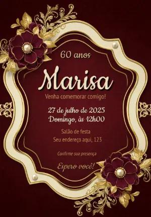 Convite de Aniversário 60 anos Marsala e Dourado para Editar