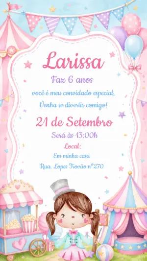 Convite de Aniversário Circo Rosa Aquarela para Editar