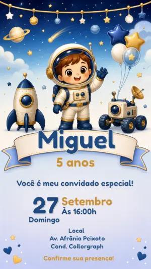 Convite de Aniversário Astronauta Infantil para Editar