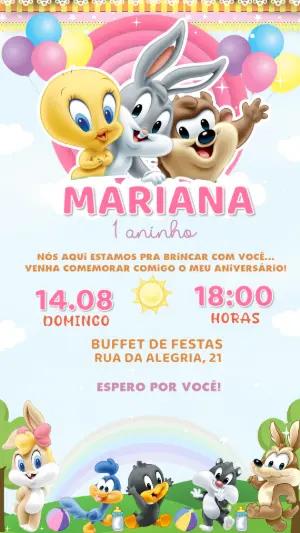 Convite de Aniversário Baby Looney Tunes para Editar Online