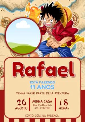 Convite Digital Tema Pirata One Piece Editável para Aniversário