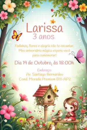 Convite Aniversário Jardim Encantado com Menina para Editar Online