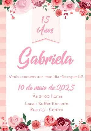 Convite de 15 Anos Floral Rosa para Editar Online