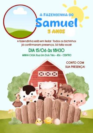 Convite de Aniversário Fazendinha Fofo com Foto Editável