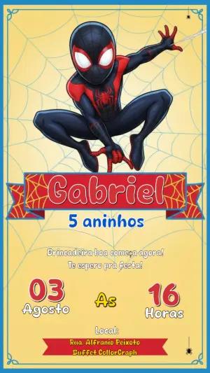 Convite de Aniversário Homem-Aranha Miles Morales Editável