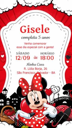 Convite de Aniversário Minnie Mouse Vermelha para Editar