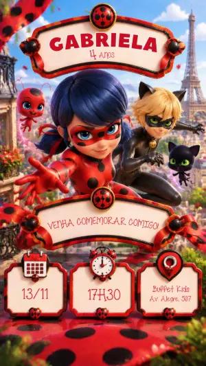 Convite de Aniversário Miraculous Ladybug para Editar