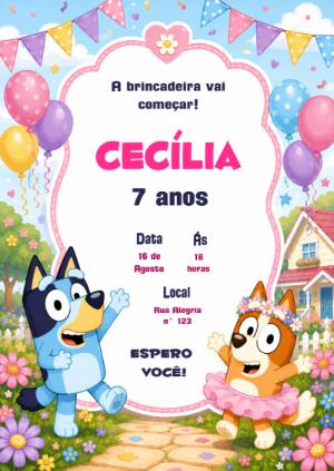 Convite de Aniversário Bluey e Bingo para Editar Online