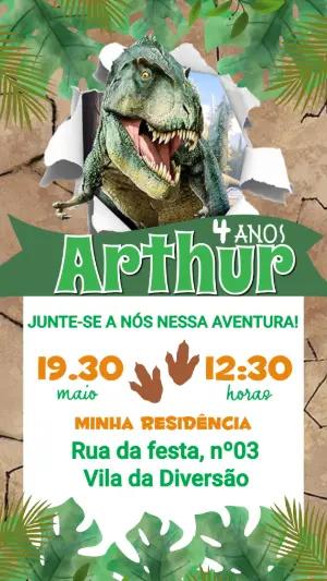Convite de Aniversário Dinossauro Jurássico para Editar