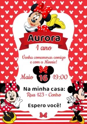 Convite de Aniversário Minnie Vermelha para Editar Online