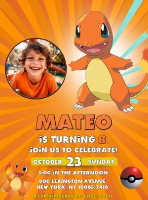 Editable Charmander Pokémon Birthday Invitation Template