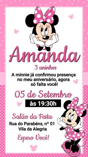 Convite de Aniversário Minnie Rosa Modelo Editável