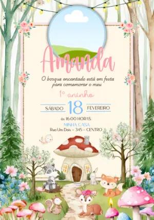 Convite de Aniversário Bosque Encantado com Foto Editável