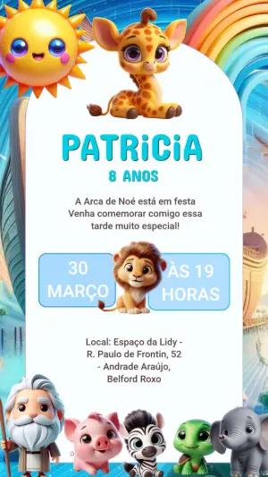 Convite de Aniversário Arca de Noé Fofo para Editar