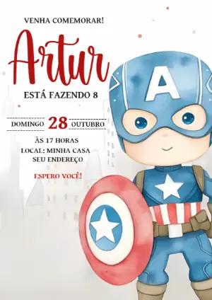 Convite Aniversário Capitão América Fofo para Editar Online