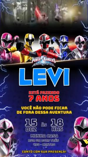 Convite Animado Aniversário Power Rangers Ninja Steel para Editar