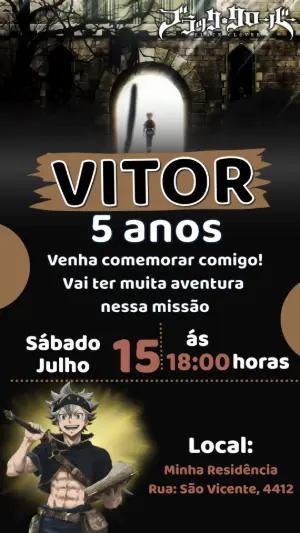 Convite de Aniversário Animado Black Clover para Editar