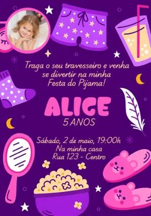 Convite Festa do Pijama com Foto para Editar Online