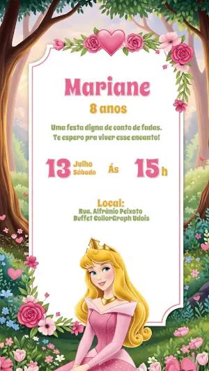 Convite de Aniversário A Bela Adormecida para Editar Online