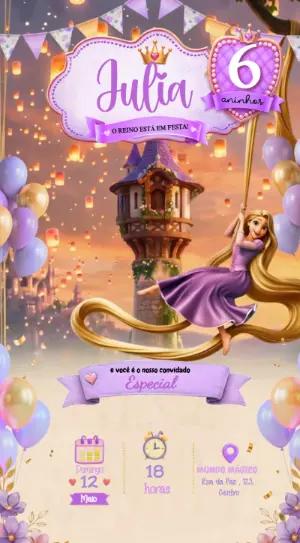 Convite Animado Enrolados: Vídeo Editável da Rapunzel