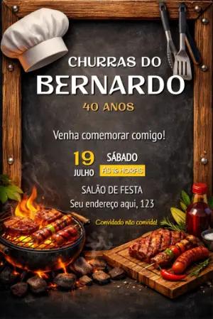 Convite Digital de Churrasco Rústico para Aniversário Editável