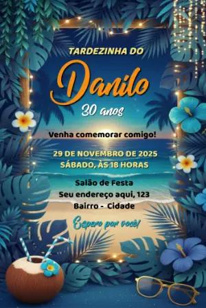 Convite de Aniversário Tardezinha Tropical na Praia Editável
