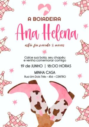 Convite de Aniversário Boiadeira Rosa Country Editável