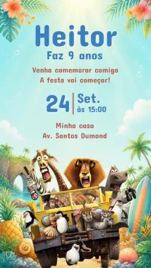 Convite de Aniversário Madagascar Editável