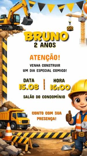 Convite de Aniversário Construção e Trator para Editar