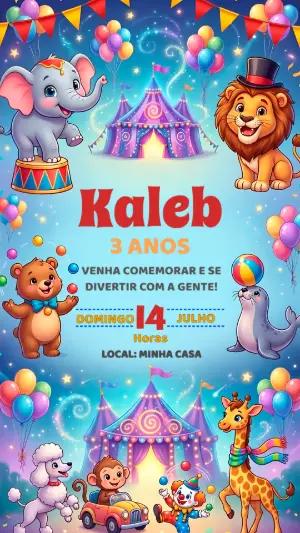 Convite de Aniversário Circo Infantil Colorido para Editar