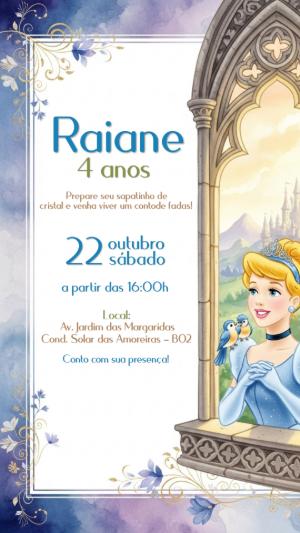 Convite Aniversário Cinderela Princesa para Editar Online