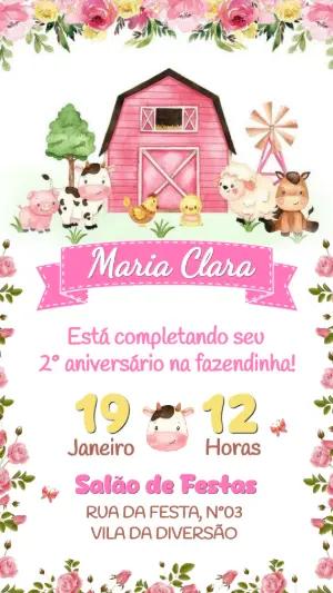 Convite Fazendinha Rosa Menina: Modelo Digital para Editar
