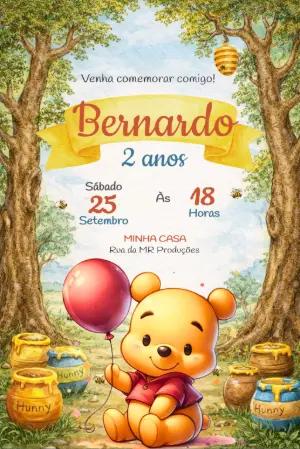 Convite Digital Aniversário Ursinho Pooh Baby Editável