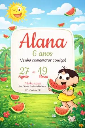 Convite de Aniversário Magali Melancia para Editar