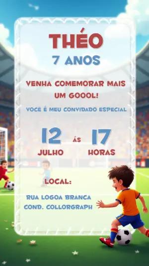 Convite de Aniversário Futebol Infantil para Editar Online