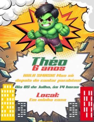 Convite de Aniversário do Hulk para Editar e Imprimir