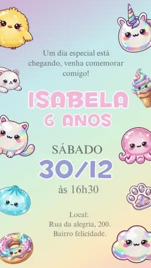 Convite de Aniversário Squishy Kawaii | Modelo Editável