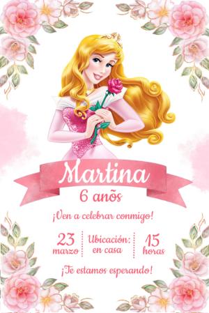 Invitación de Cumpleaños Princesa Aurora Floral para Editar