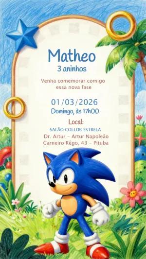 Convite Animado Aniversário Sonic Clássico para Editar
