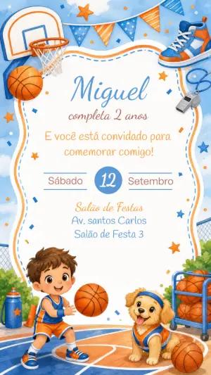 Convite de Aniversário Basquete Infantil para Editar Online