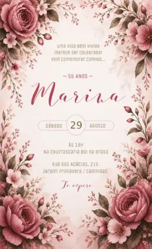 Convite de Aniversário Floral Rosê para Editar Online