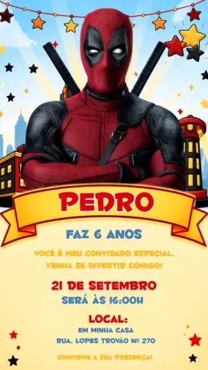 Convite de Aniversário Deadpool Digital para Editar