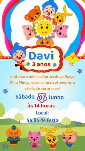 Convite Animado Aniversário Palhaço Plim Plim para Editar