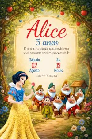 Convite Animado Branca de Neve Clássico para Editar