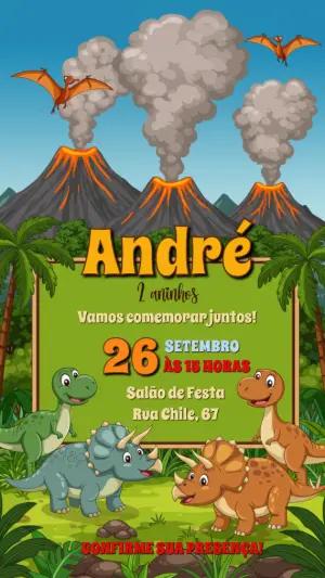 Convite Aniversário Dinossauro Fofo para Editar Online