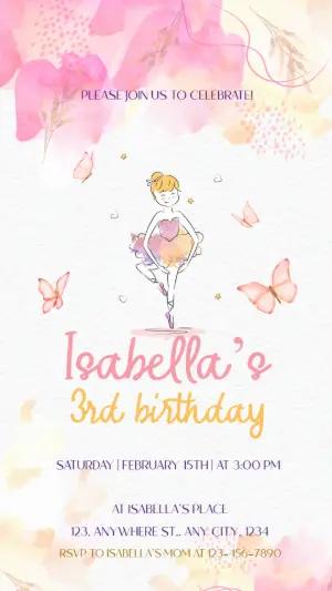 Editable Ballerina Birthday Invitation for Girls