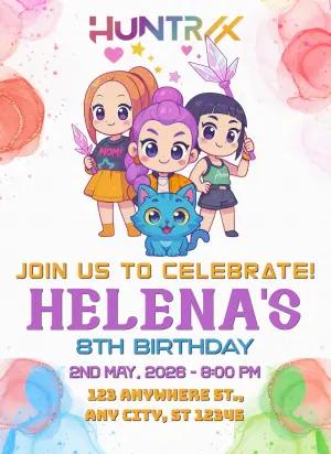 Editable Chibi Girls Demon Hunter Birthday Invitation Template