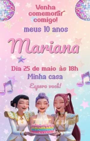 Convite de Aniversário Guerreiras do K-Pop Editável