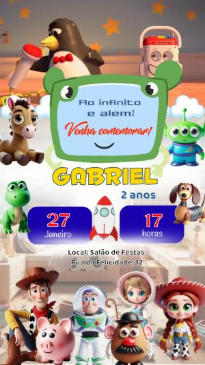 Convite Animado Toy Story: Vídeo de Aniversário para Editar