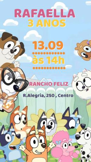 Convite de Aniversário Bluey e Bingo Editável
